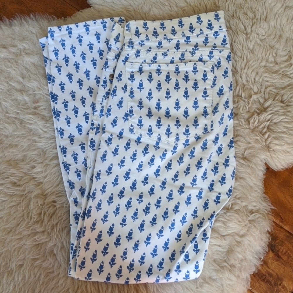 J Crew Blue Thistle White Toothpick Ankle Jeans